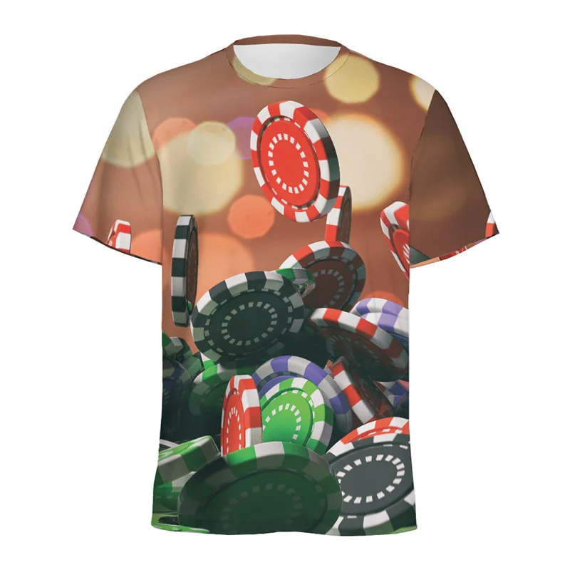 Fashion Poker Casino Graphic T-shirt Men 3D Printed Playing Cards T Shirt Summer Casual Street Short Sleeves Round Neck Tees