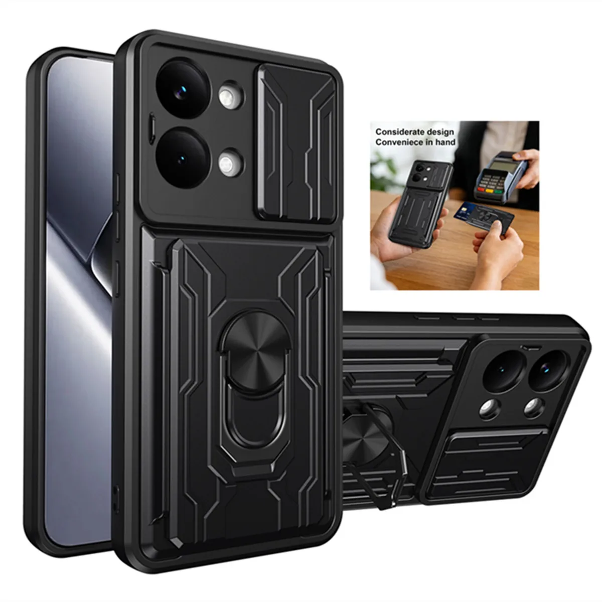 Capa para POCO X8 Pro Max / X7 Pro 5G, Case Armor com Proteção Deslizante para Lente da Câmera, Funda para Xiaomi POCO X6 Pro com Suporte para Cartão