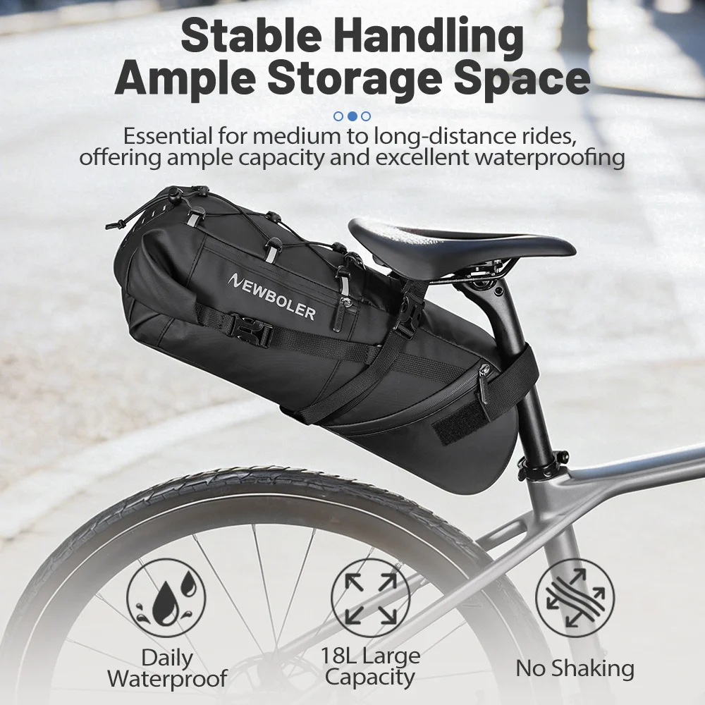 NEWBOLER 18L Fahrrad-Satteltasche, wasserdicht, für MTB, Rennrad, große Kapazität, faltbare Fahrradtasche, Hecktasche, Zubehör für den Kofferraum – Detail 10