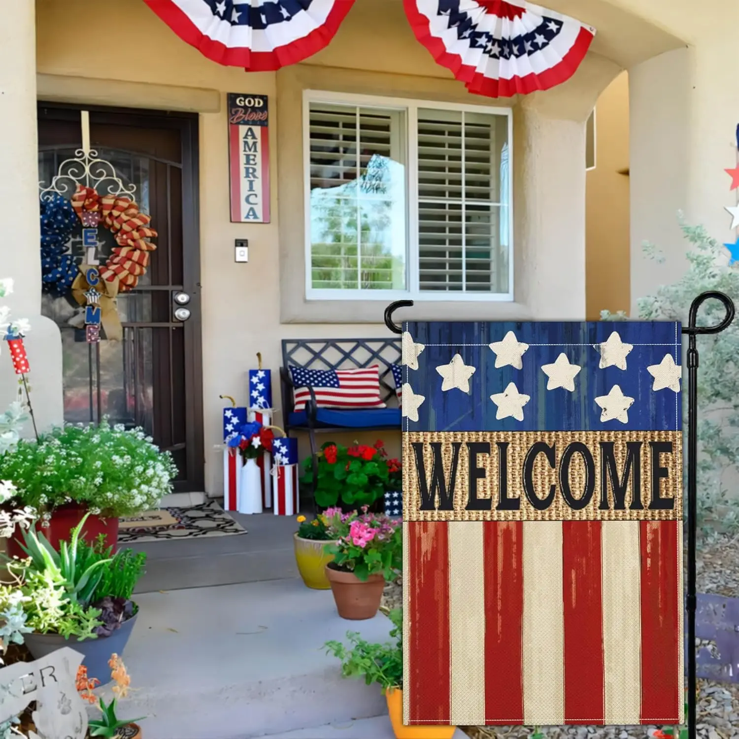 Yesuavt Patriotic American Flag Garden Flag 3 Ply Polyester Memorial Day 4th of July Yard Garden Flags for Outside 12x18 Dou uui