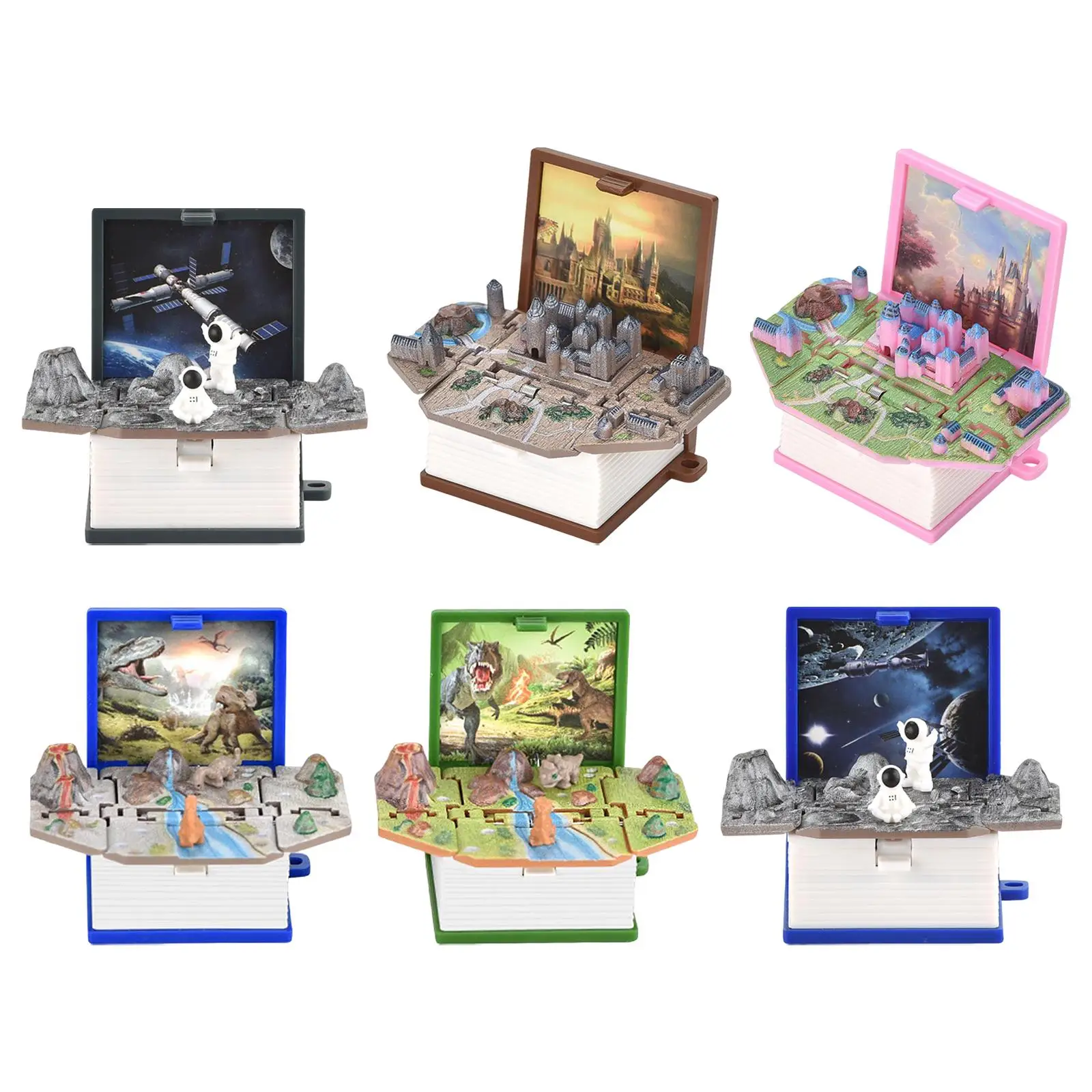 3D Book Keychain Scene Foldable Key Ring Dinosaur Toy Gift for Kids Birthday Party Favors