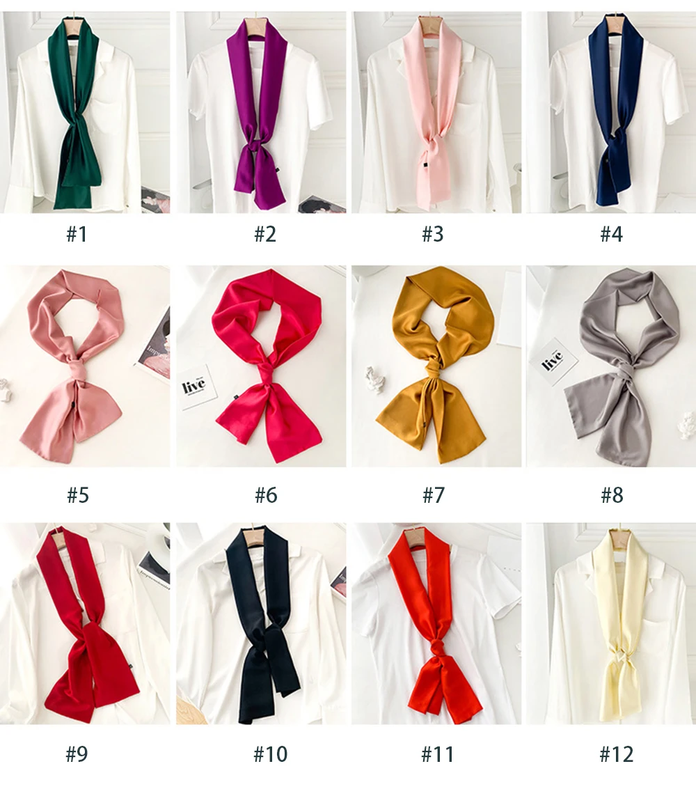 Solid Colors Neckerchief Satin Silk Scarf For Women Bandana Headband Hair Scarves Female Foulard