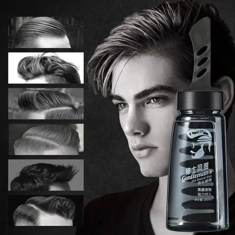 Hair Setting Gel with Dip Comb Men Hair Care Styling Wax Solution Long lasting Waterproof Spray /sikat pomade (baoshi gel 260ml)