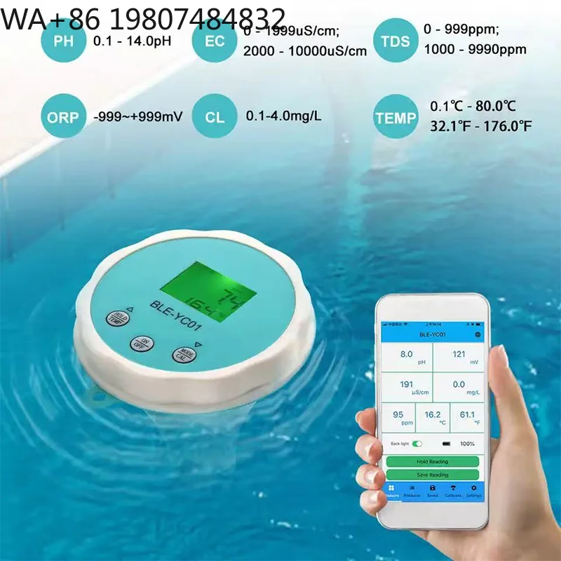 6-in-1 Smart Water Quality  EC PH ORP Temp Chlorine Salinity Tester Pool Aquarium Multi Function Detector