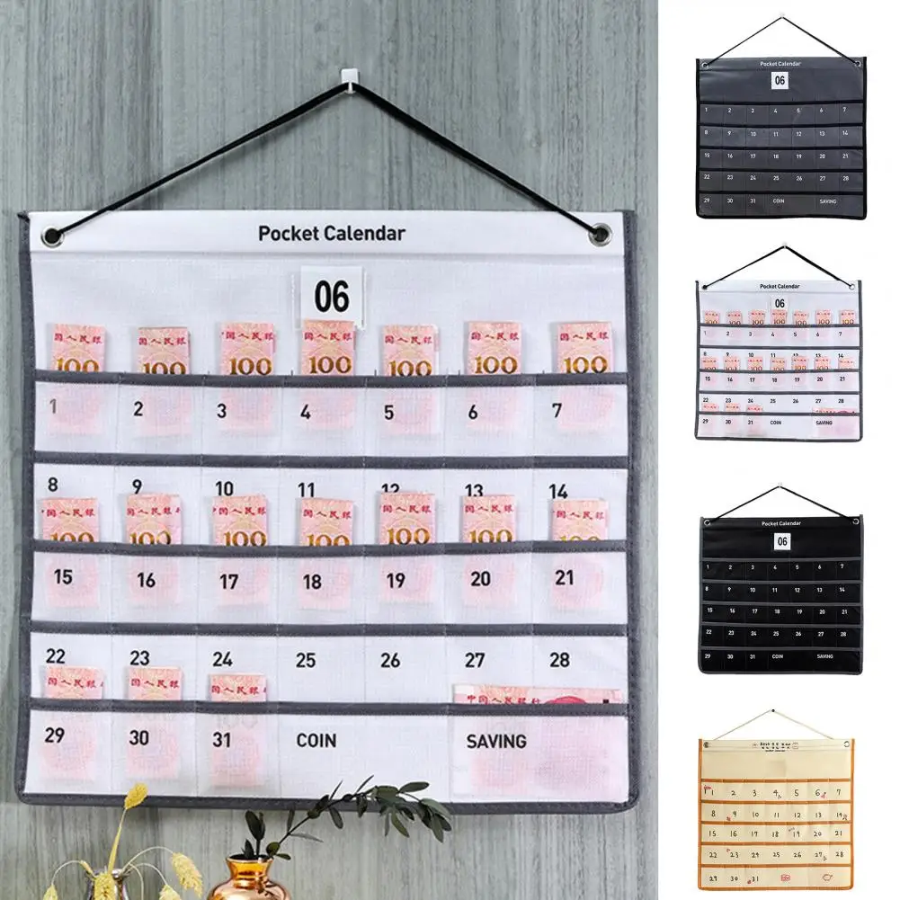 Calender Storage Bag Large Capacity Days Mark Multi Grids Hanging String Wall-mounted Storage Space Saving Organizer Pouch