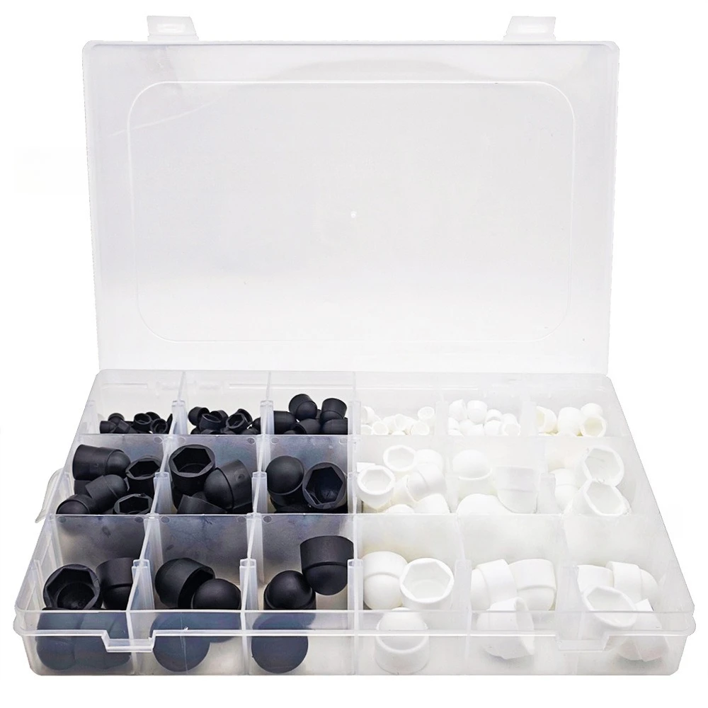 300PCS Boxed M4‑M12 Hex Nut Caps, Black & White Injection‑Molded Dome Screw Dust‑Proof Protective Cover Assortment Kit