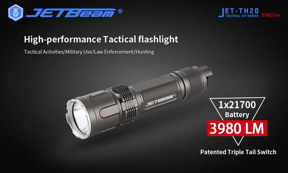 Jetbeam TH20 GUARDIAN Lanterna tática recarregável LED Lanternas 3980 Lumens Tocha
