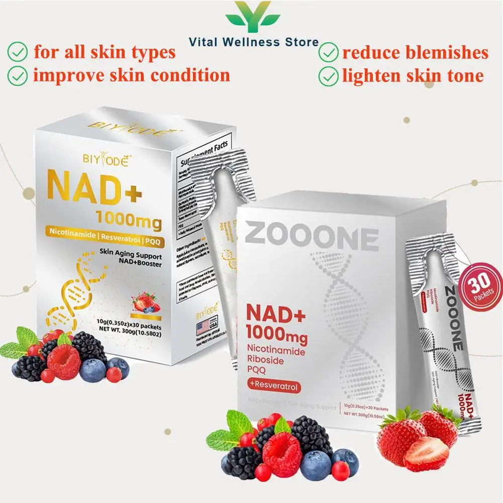 NAD+ Riboside de nicotinamida con suplemento líquido PQQ 1000MG aumenta la energía celular para el soporte del envejecimiento de la piel