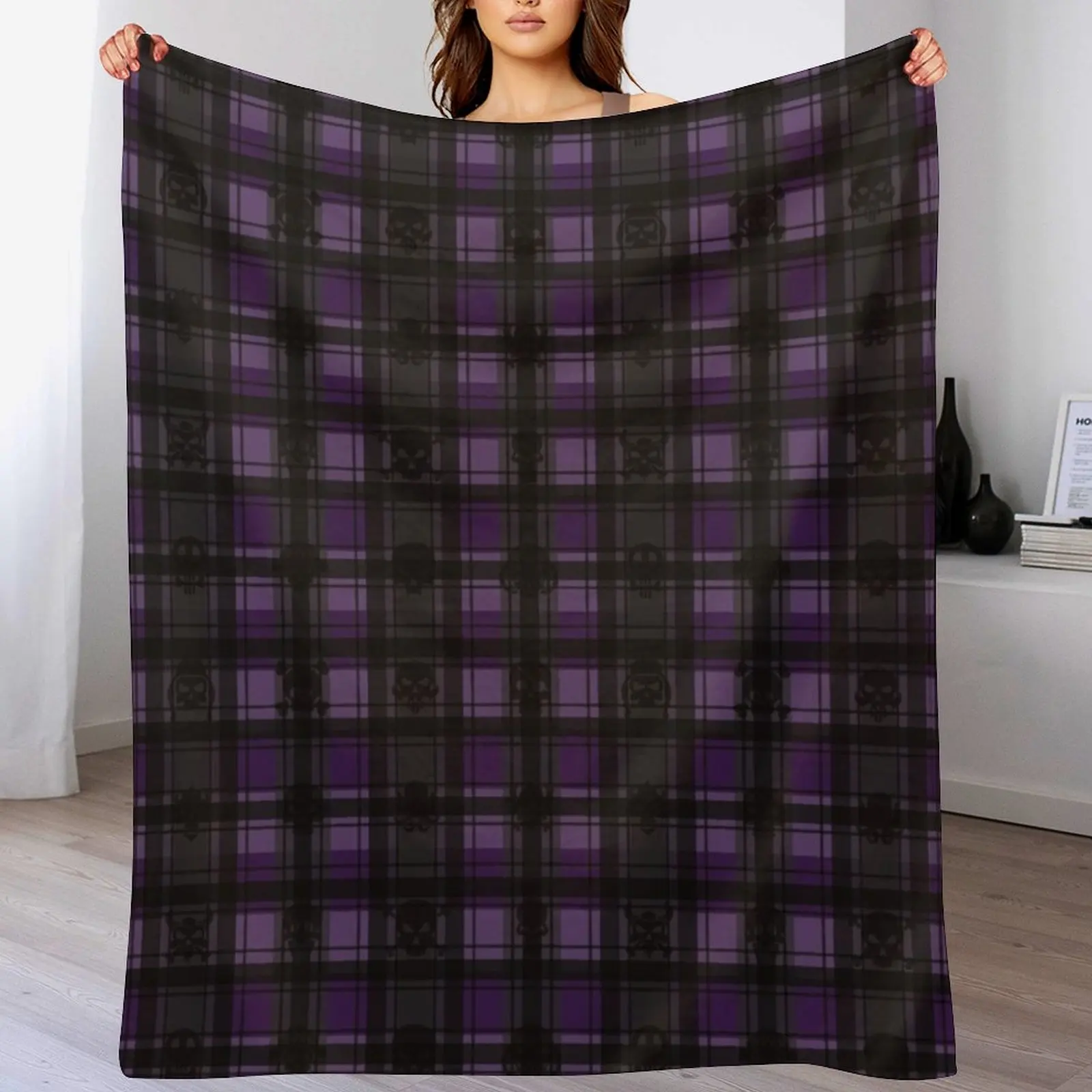 

Purple Gothic Skull Plaid Throw Blanket Bed Cute Plaid Plaid on the sofa Blankets