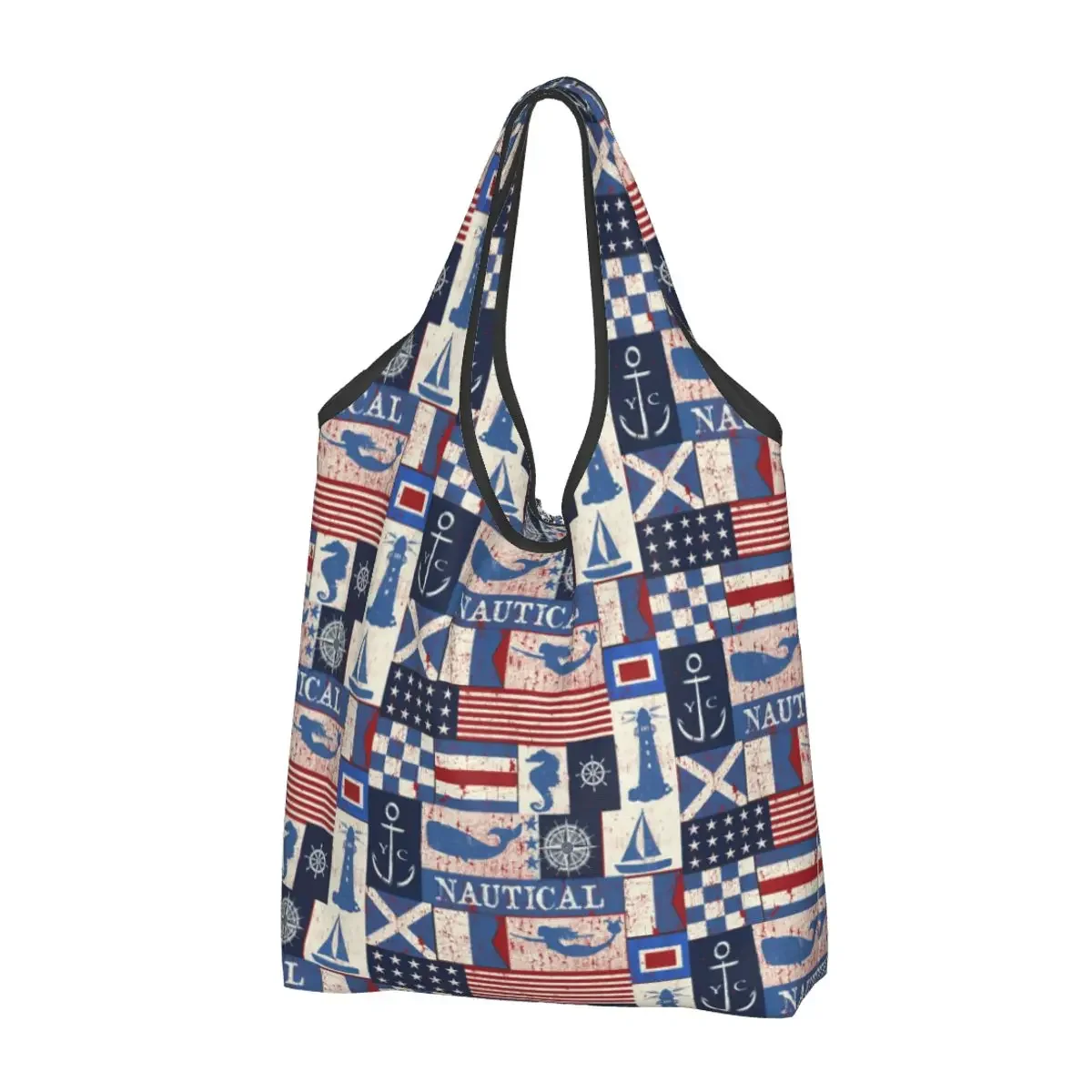 Funny Vintage Nautical Shopping Tote Bags Portable Sailor Anchor Grocery Shoulder Shopper Bag