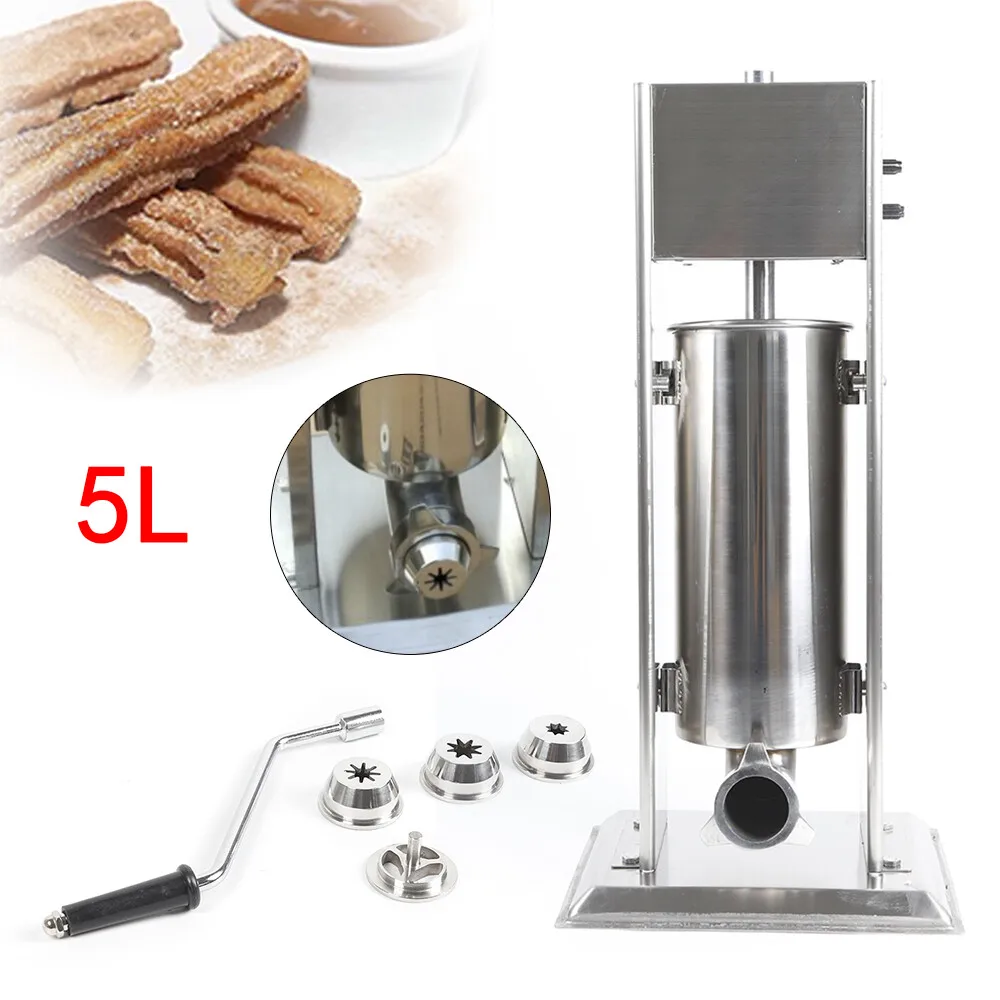 4 หัวฉีด 5L Churro Maker เครื่อง: สแตนเลสเชิงพาณิชย์เครื่องทอดผลไม้ละติน