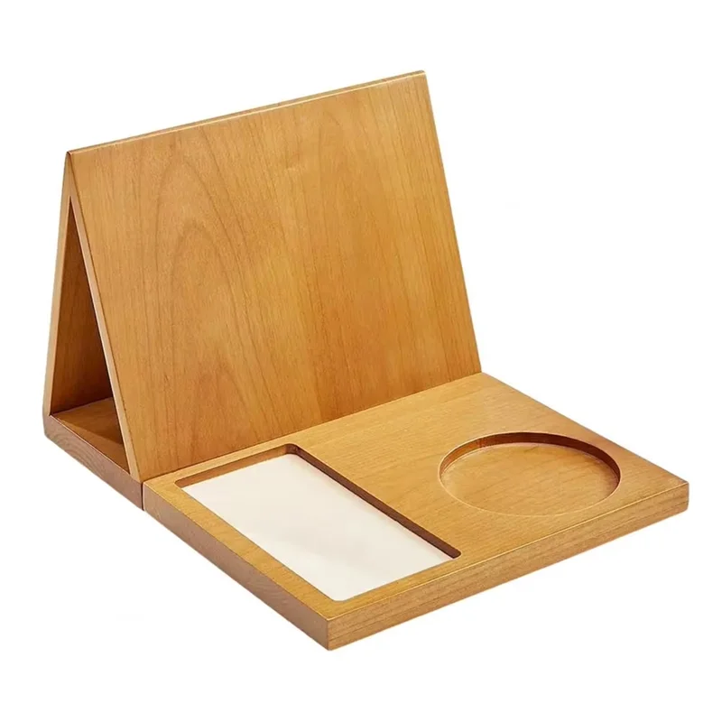 TFORU-Wooden Book Holder Wooden Triangular Book Holder Tabletop Coffee Tea Stand For Book Lovers Bedroom Table Decor