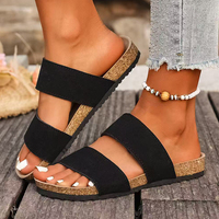 Classic Cork Footbed Clogs Slippers Women 2025 Summer Retro Pu Leather Outdoor Slippers Woman Plus Size 43 Non Slip Flat Sandals