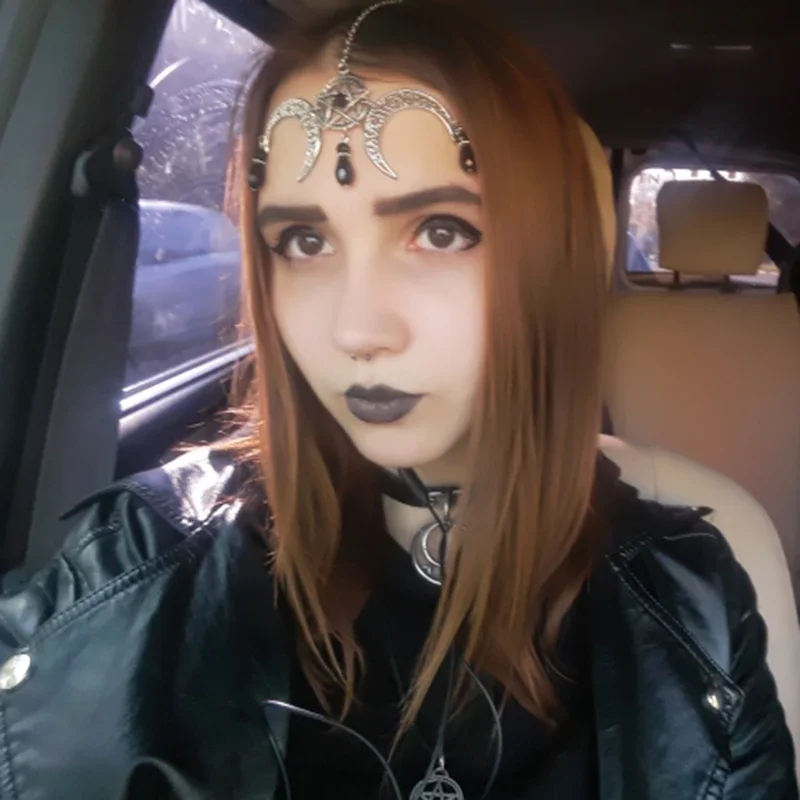 Vintage Crystal Black Beads Percy Pentacle Supernatural Hair Accessories Head Chain Star Moon Cosplay Halloween Hair Jewelry