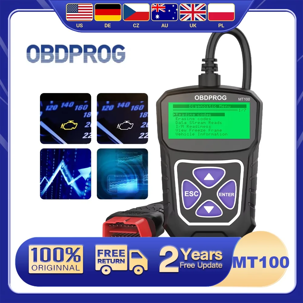 

Automotive OBD2 Scanner OBDPROG MT100 Code Reader I/M Read Engine Freeze Frame Data Analyzer Tools OBD2 Car Diagnostic Tool