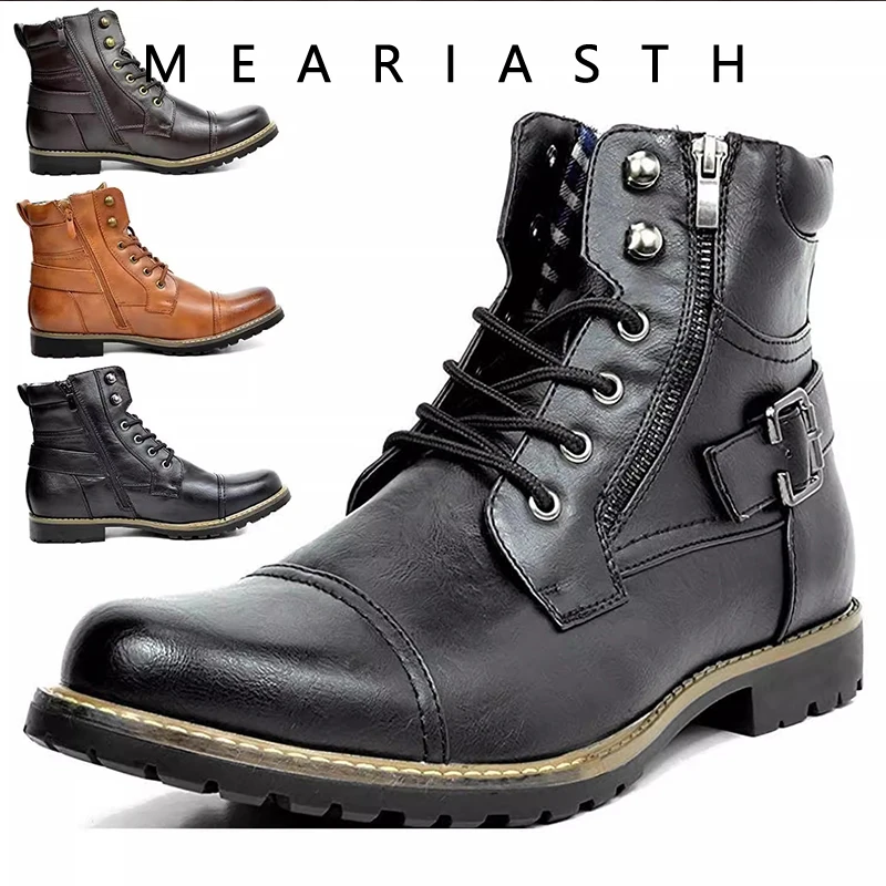 Men Boot Metal Double Zipper Motorcycle Boot Men Leather Britain Ankle Boots Botas Tacticas Hombre Militar Zapatos Para Hombres