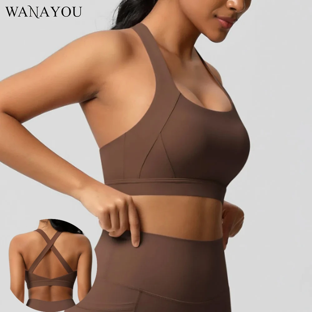 

WANAYOU Women's Sports Bra Broadband Yoga Crop Top Cross Back Gym Fast Drying Exercise Running Cycling Sports Bra for Women Gym