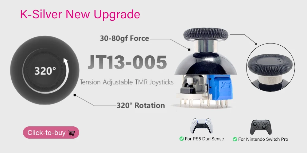 K-SILVER JS13 PRO+ TMR Joystick for Switch Pro PS5 PS4 Xbox Series Xbox One Anti-Drift Electromagnetic 3D Analog TMR ThumbStick