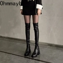 Autumn Winter Street Style Stretch Over The Knee Boots Women Fashion Round Toe Square Platform Heels Long Booties