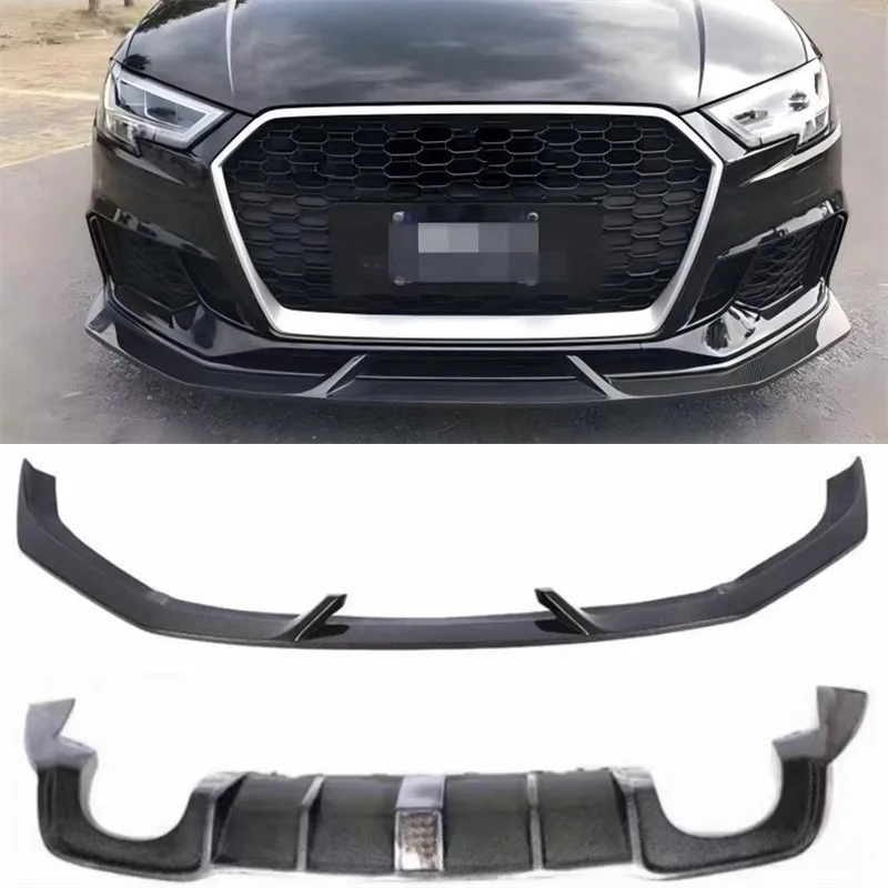 

For Audi S3 2017-2020 Real Carbon Fiber Front Lip Front Bumper Lower Lip Rear Diffuser Under Spoiler Splitter Body Kit