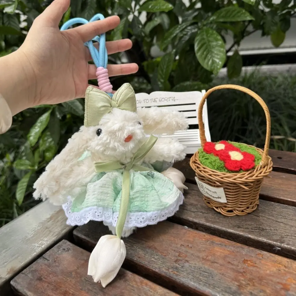Bow Knot Bow Plush Rabbit Keychain Stuffed Princess Pearl Dress Rabbit Doll Keyring Kawaii Cartoon Plush Rabbit Keychain