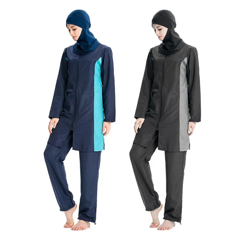 Costume da bagno conservatore da donna musulmana costume da bagno sportivo in tre pezzi costume da bagno islamico a maniche lunghe con copertura