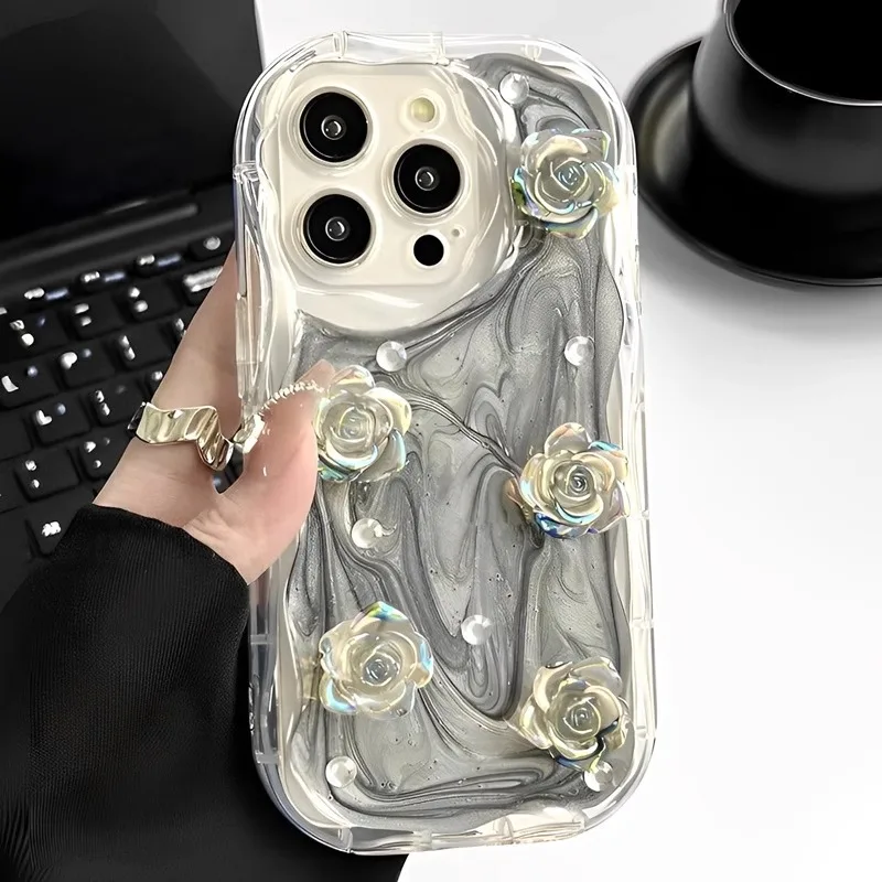 Niche ink painting 3D rose 15 phone case 14 promax women's 13 oil painting 12 full package 11 anti drop iPhone silicone protect