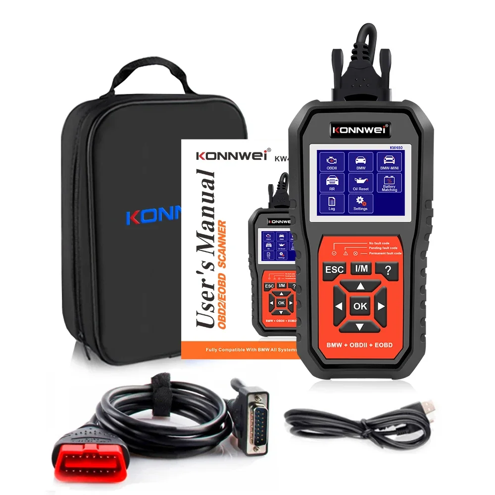 KONNWEI KW480 Obd2 Scanner for BMW Cars  Obd 2 ABS Airbag  SRS Oil  Reset  Full Systems Diagnostic Tool Battery Match E38 E46