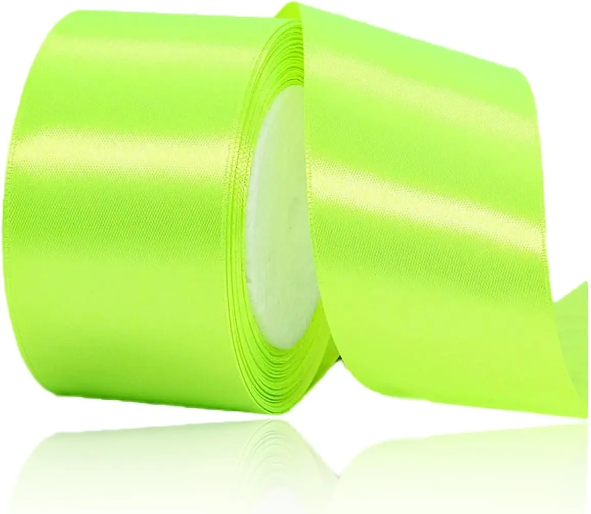 Solid Color Neon Green Satin Ribbon, 1 Inches x 25 Yards Fabric Satin Ribbon for Gift Wrapping, Crafts, Hair Bows Making, Wreath