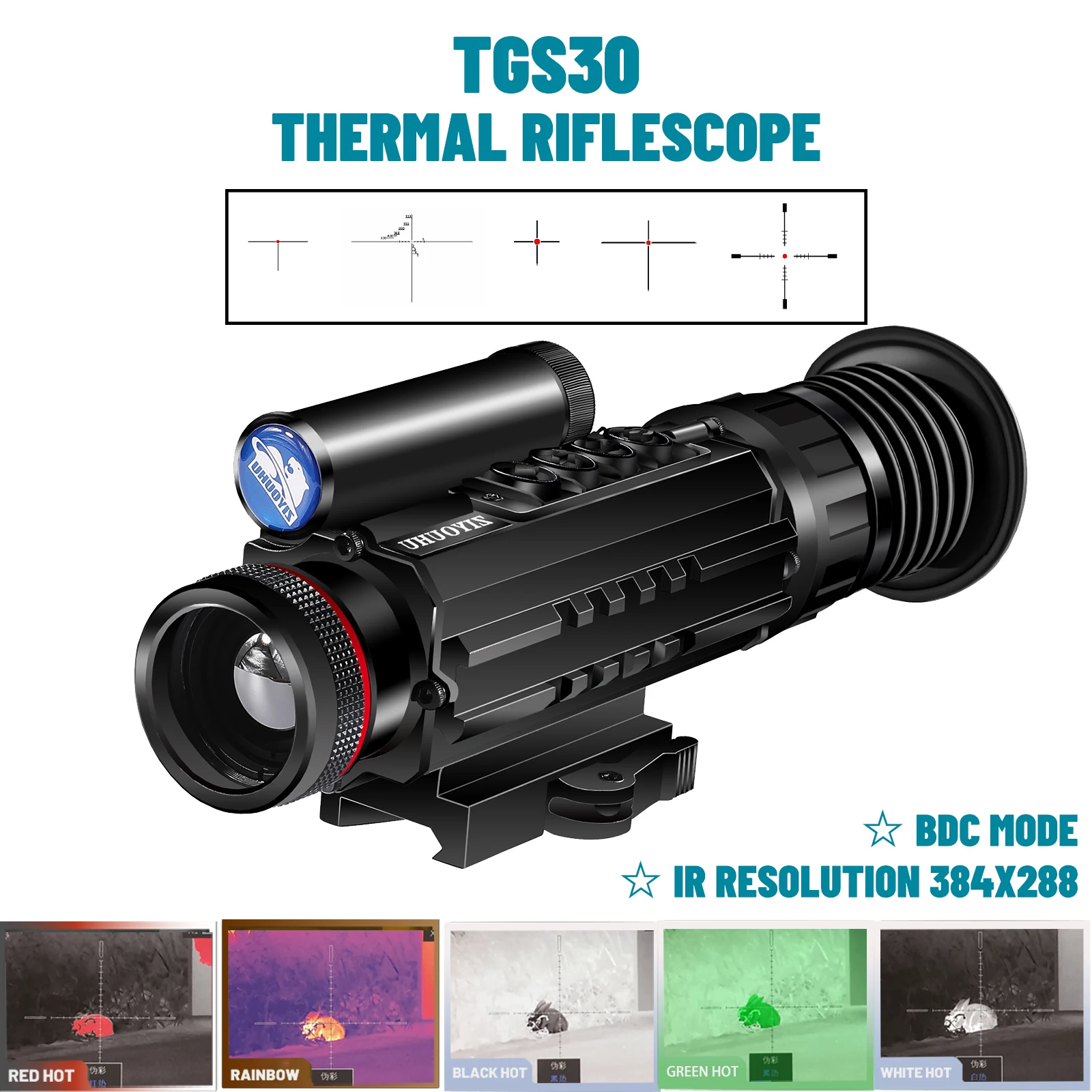 

TGS30 Hunting Thermal Vision Sight Riflescope IR Tactical BDC Reticle 6 Color Palette Hotspot Tracking Thermal Imager Monoculars