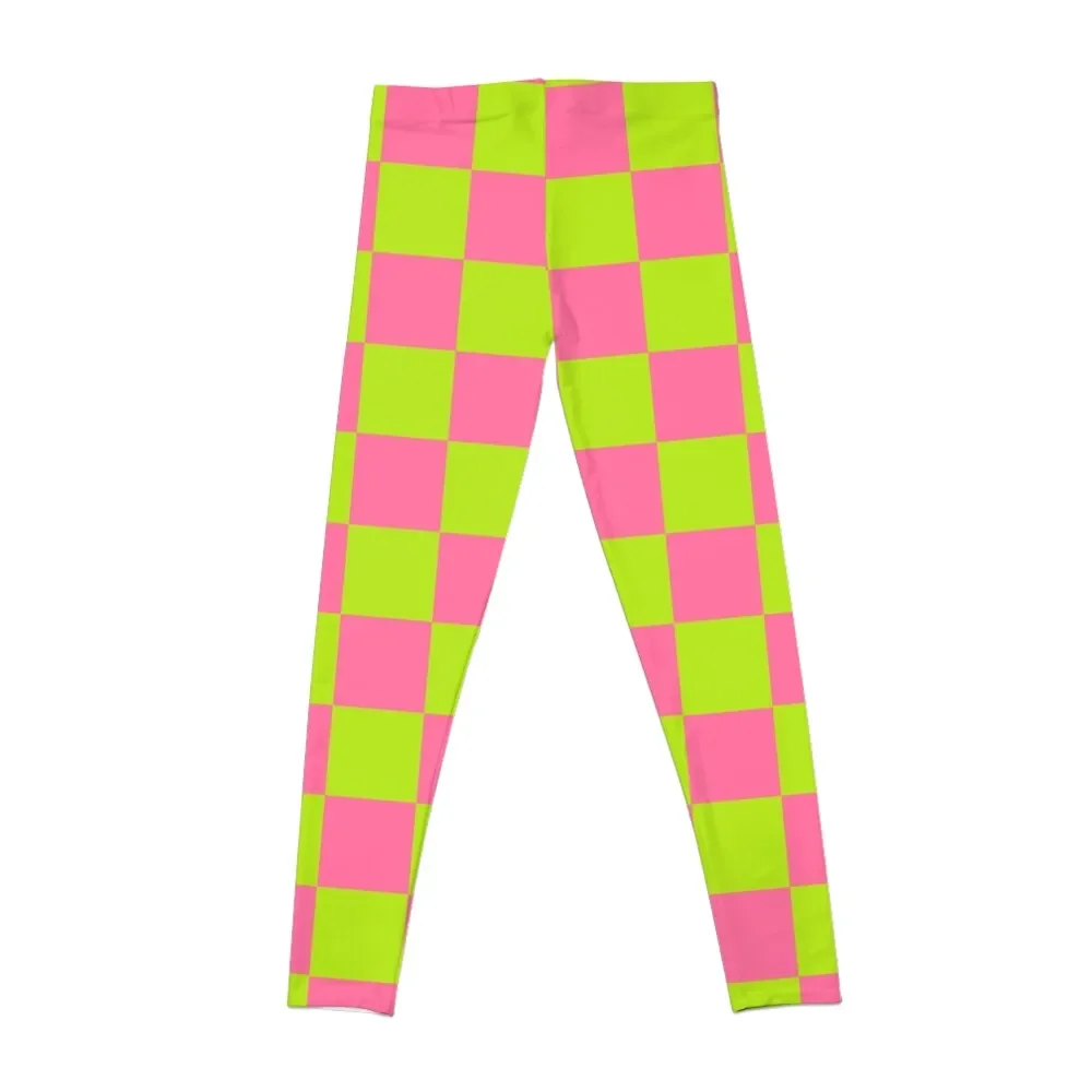 Checkered Lime Green and Pink Leggings Female legging pants Sports female gym wear Womens Leggings