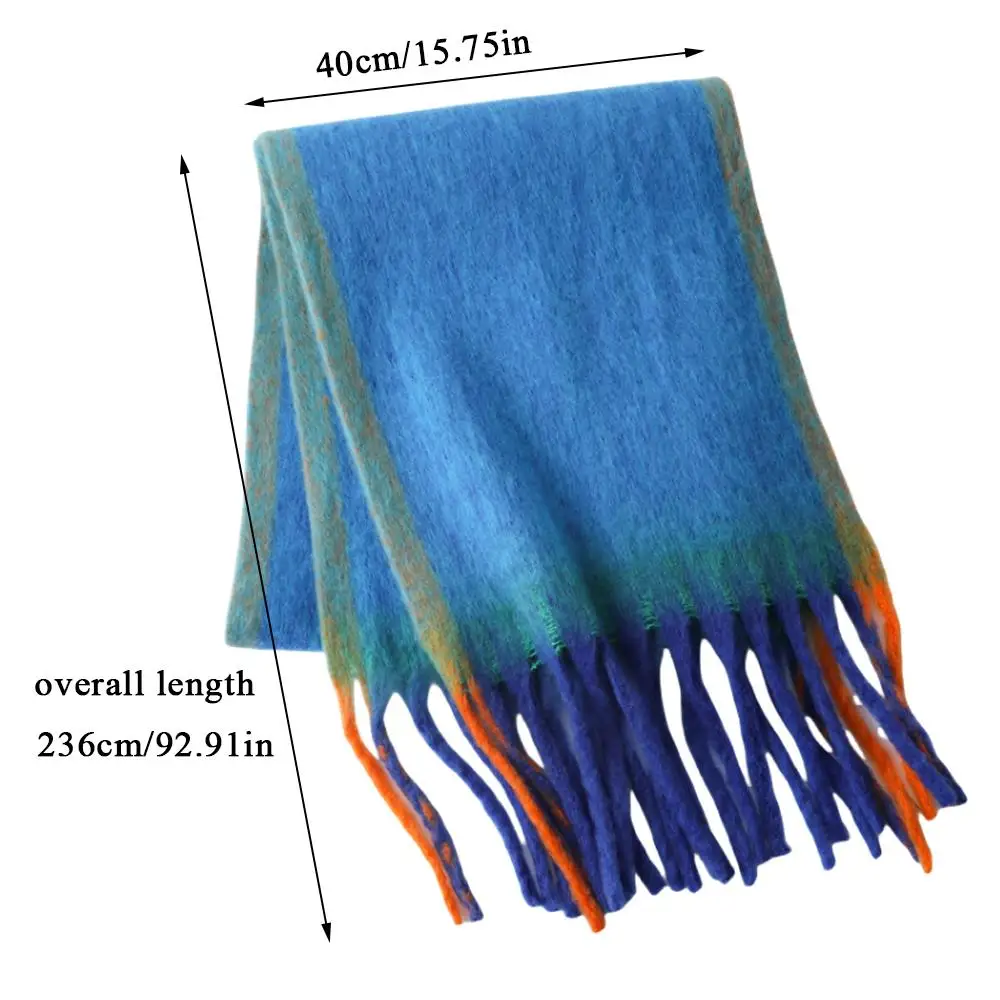 Stripes Mohair Thicken Scarf For Women Gradient Color Imitation Cashmere Scarves Winter Big Tassel Shawl Long Poncho Echarpe