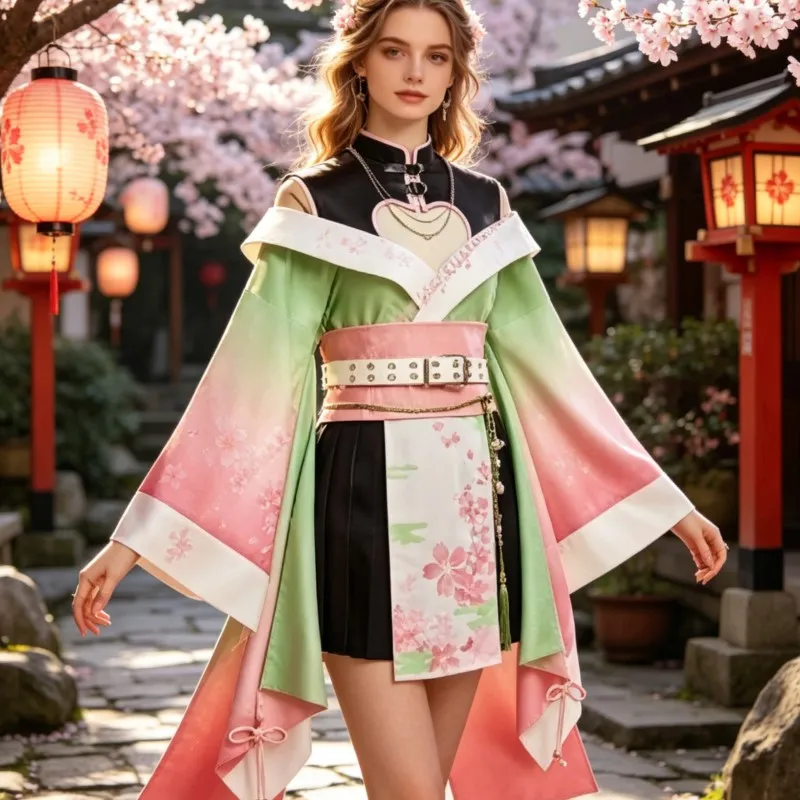 

Restores Love Pillar Sweet Daily Wear Popular Anime Cosplay Apparel Pink Mitsuri Fanmade green Cosplay Costume Game Anime Outfit