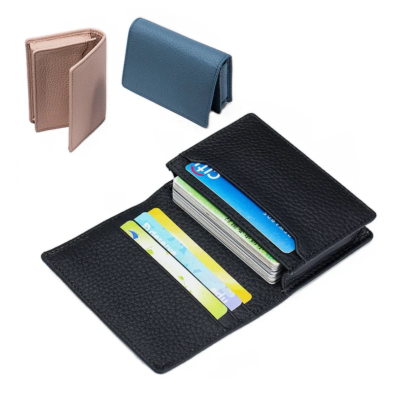 New Multi-functional Men Business Card Bags Large Capacity Top Layer Leather Credit Card Holder Women Zero Wallet Coins Purse