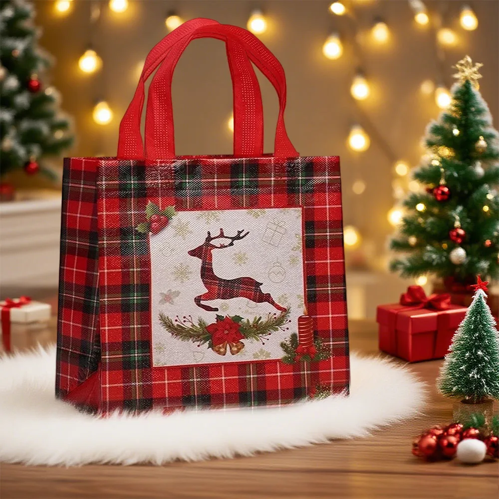 

Christmas Gift Bag Foldable Non Woven Storage Bag Santa Claus Elk Xmas Tree Reusable Shopping Bag Decoración Navideña Natal 4pcs