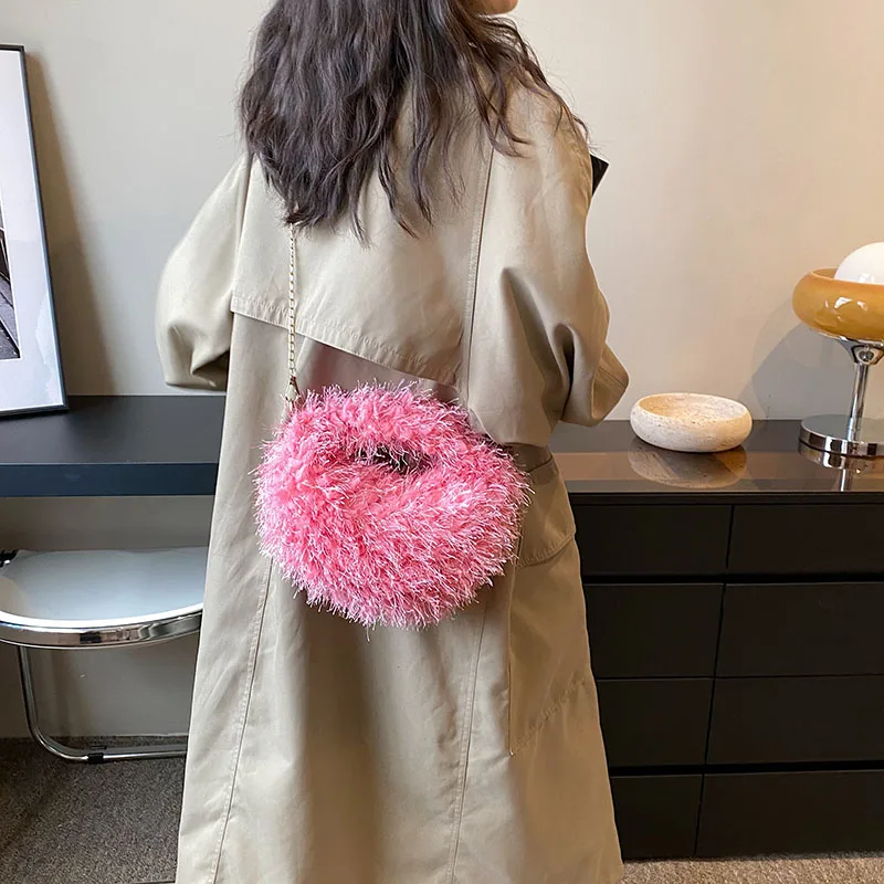 Women Hobo Bag Luxury Designer Faux Fur Handbag Brand Women Bag Clutches Lady 8 Colors Plush Crossbody Bag Fashion Tote Small