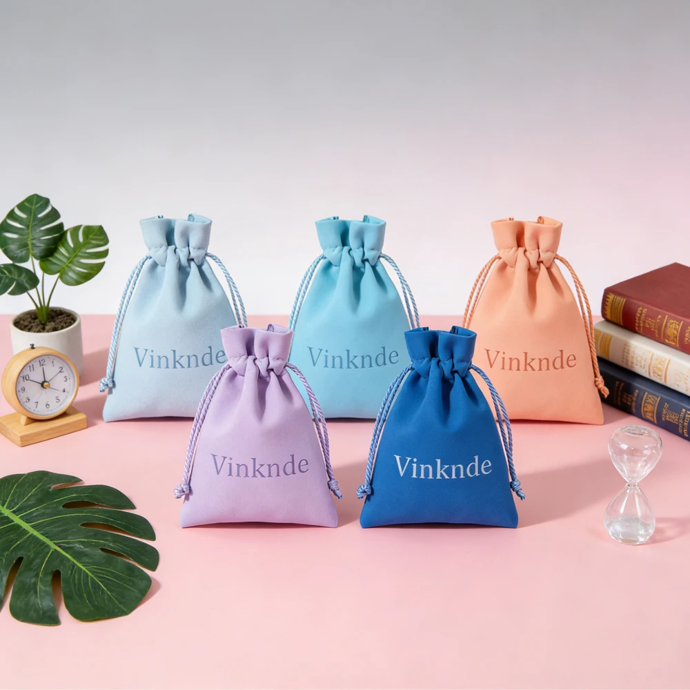 

100Pcs Custom Jewelry Microfiber Drawstring Bag 8x10cm Wedding Favors Ring Earring Cosmetic Perfume Candy Goodies Packaging Bags