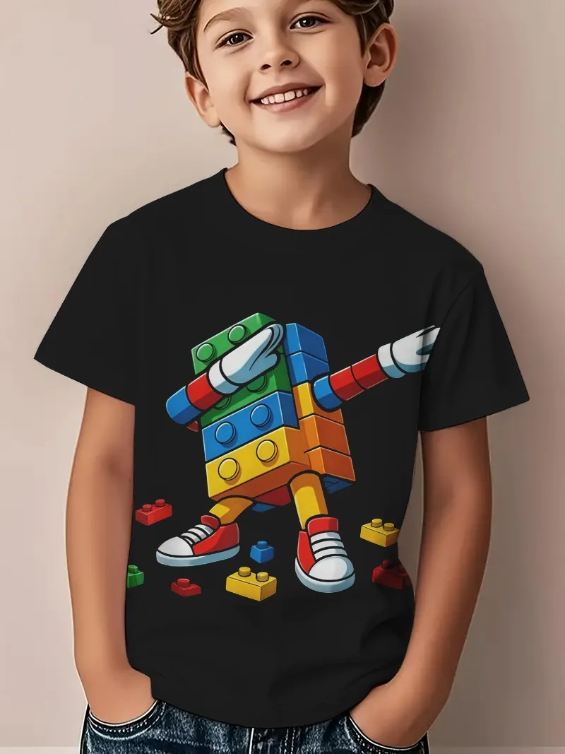 Camiseta Infantil Masculina Estampada com Controle de Videogame e Futebol, Estilo Esportivo Respirável para o Verão