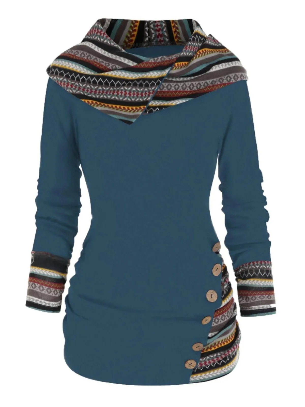 Slim Fit Printed Hooded Long Sve Top Casual Sle Polyester Fabric T-irt for Women 8-35 Years Old Summer Season