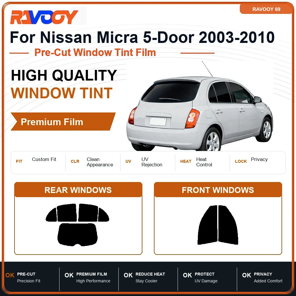 Premium Pre-Cut Window Tint For Nissan Micra 5-Door 2003-2010 Front & Rear Windows UV Heat Rejection Privacy Film
