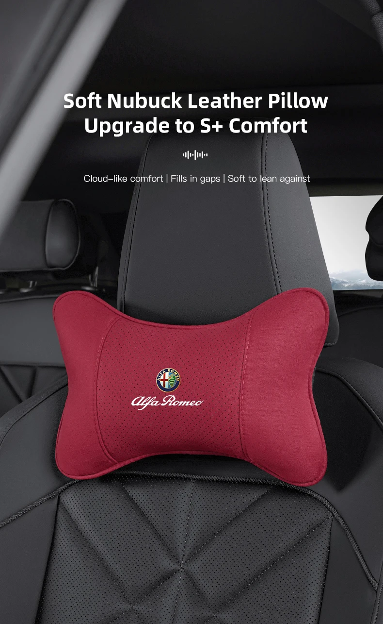 Auto-Kopfstützenkissen mit Logo für Nacken- und Wirbelsäulenschutz für Alfa Romeo 156 159 147 4C 8C 166 Giulia Giulietta Mito Stelvio – Detail 1