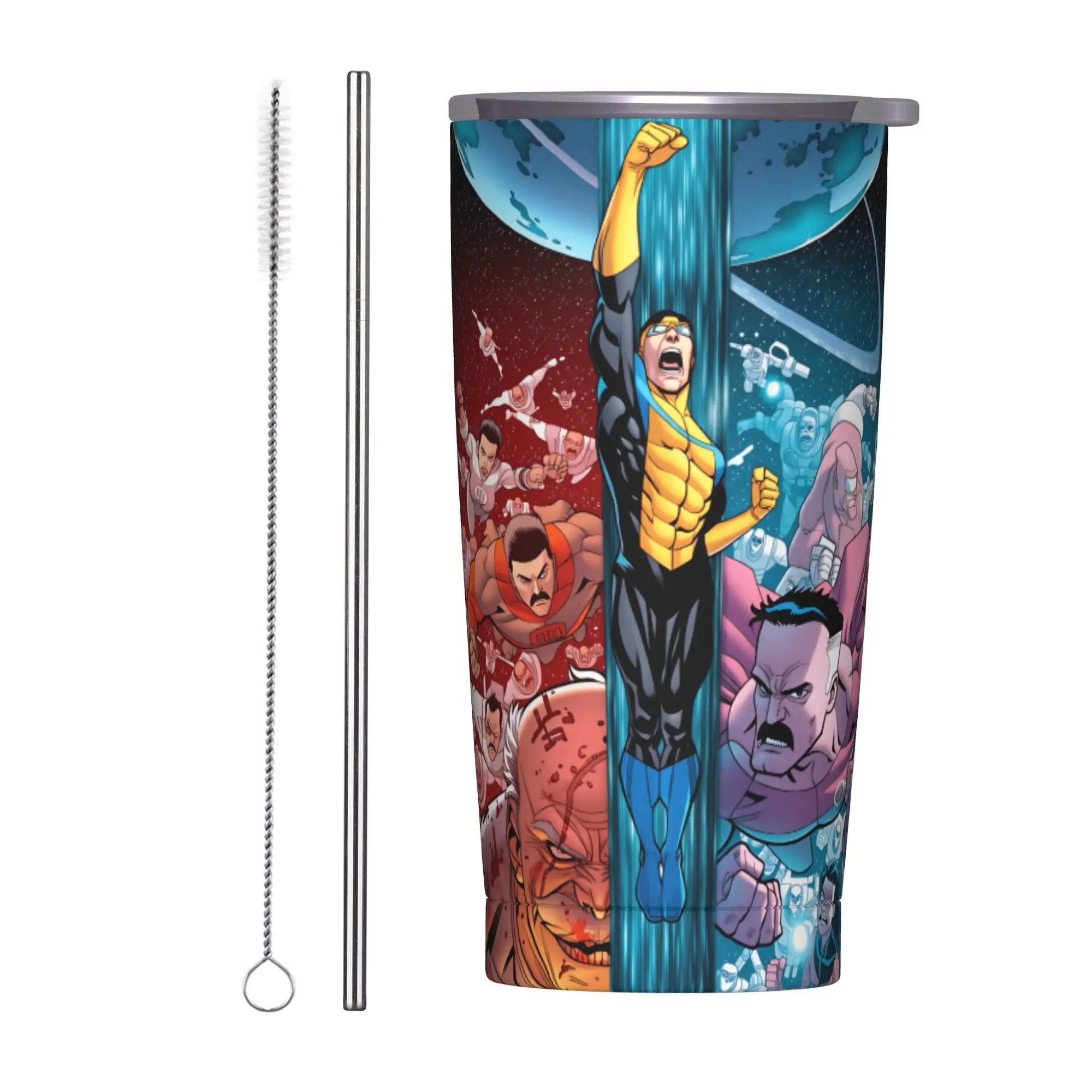 Stainless Steel Tumbler Comic I-Invincible Hero Car Mugs With Straws  Camping Cold and Hot Water Bottle Insulated Thermal Cups,