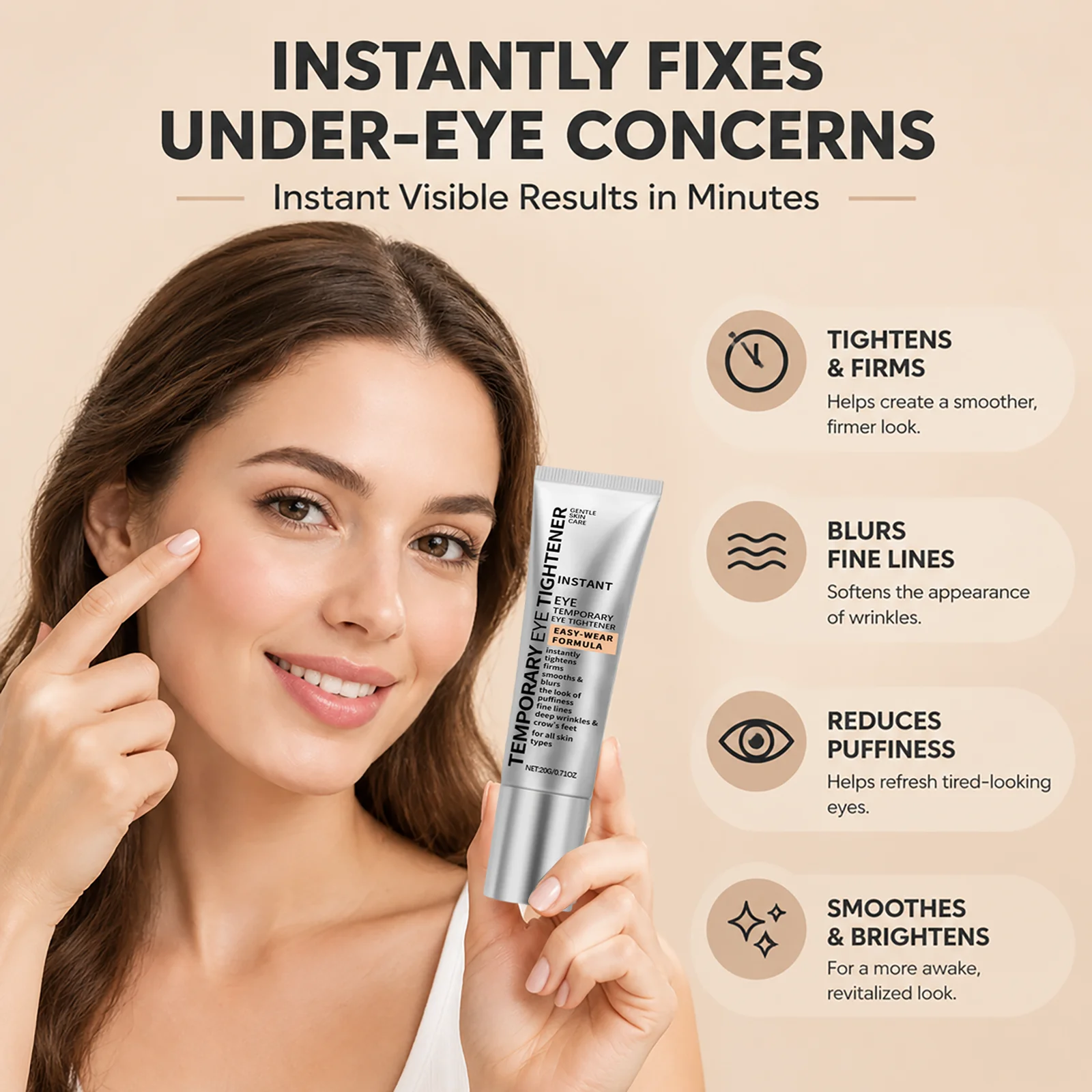 Instant Eye Face Tightener Cream Lift Jawline Under-Eye Area Visibly Firm Reduce Puffiness Increase Elasticity Massage Eye Care