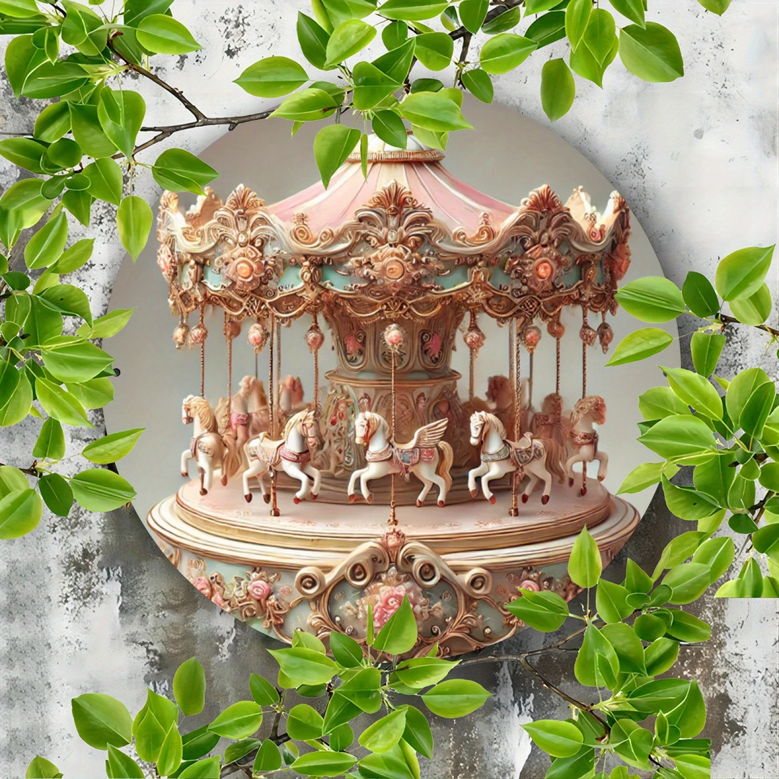 Acrylic Dreamy Carousel Scene 2D Wooden Merry Christmas Wooden Hanging Sign Wall or Door Decor Wall Art