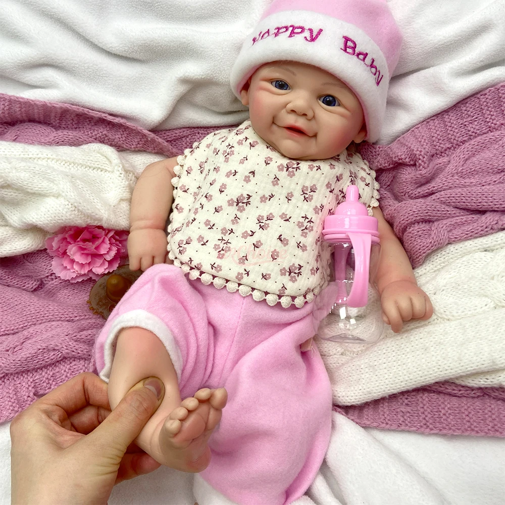 Adorable 17Inch Handmade Silicone Reborn Doll Anatomically Correct Realistic Blue Eyes Washable Newborn Doll for Artist Gift
