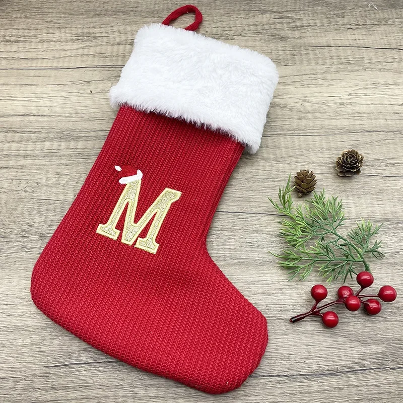 

Personalized Red Christmas Stocking Gift Bag, Stylish Alphabet Knitted Decor