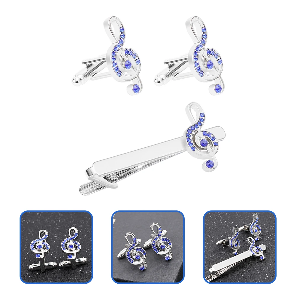 1 مجموعة الرجال زر الكم التعادل كليب قميص الأعمال حجر الراين الموسيقى ملاحظة ربطة العنق بار كليب الكلاسيكية اكسسوارات أنيقة للاجتماعات #4