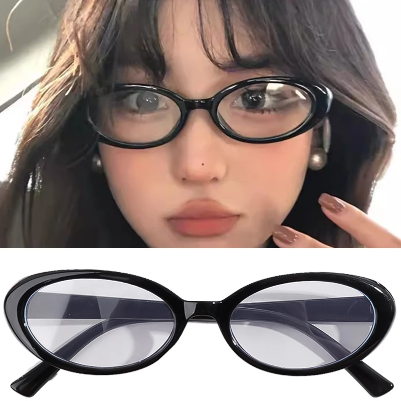 Fashion Cat Eye Sunglasses Women Oval Vintage Elliptic Black Small Frame Sun Glasses for Female Y2K High Quality Shades Eyewear