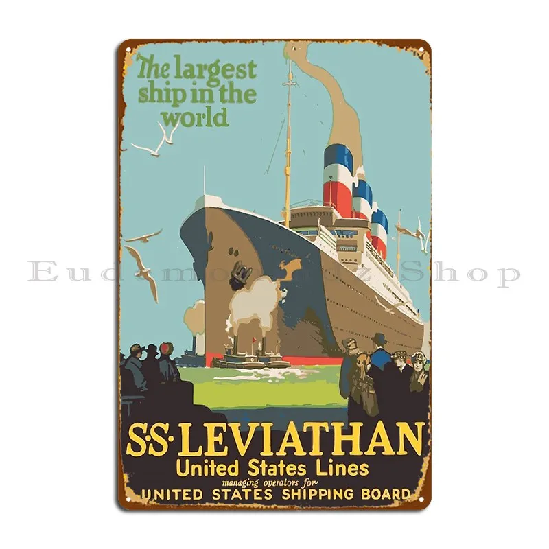 Ss Leviathan Steamship Poster Metal Plaque Kitchen Wall Mural Designer Party Poster Tin Sign Poster