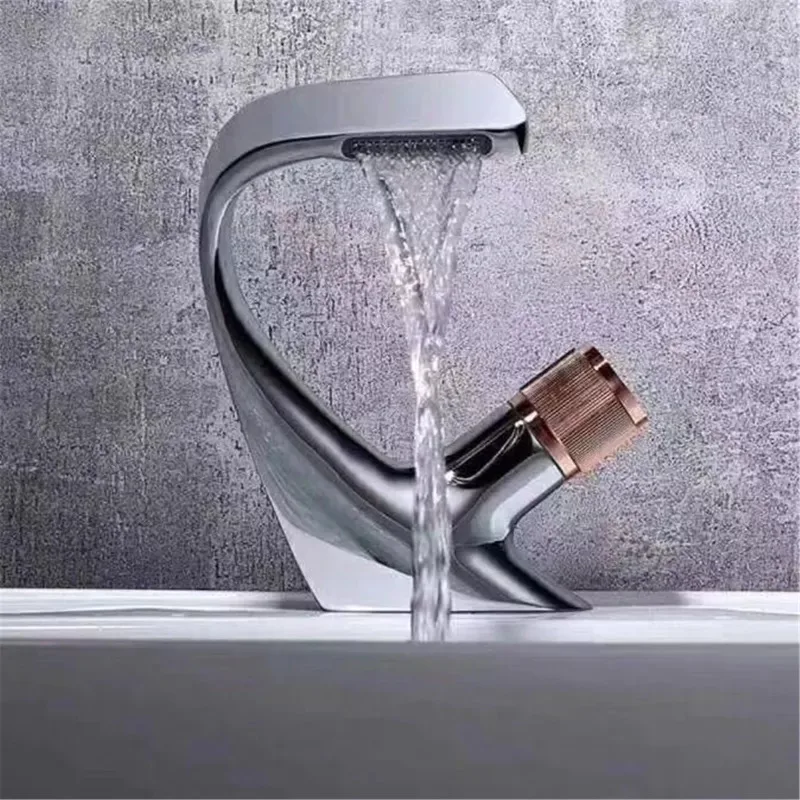 Brass Waterfall hot sale luxury Cold and Hot Water Mixer Bathroom Sink Mixer Faucets Waterfall brass Black Basin Tap